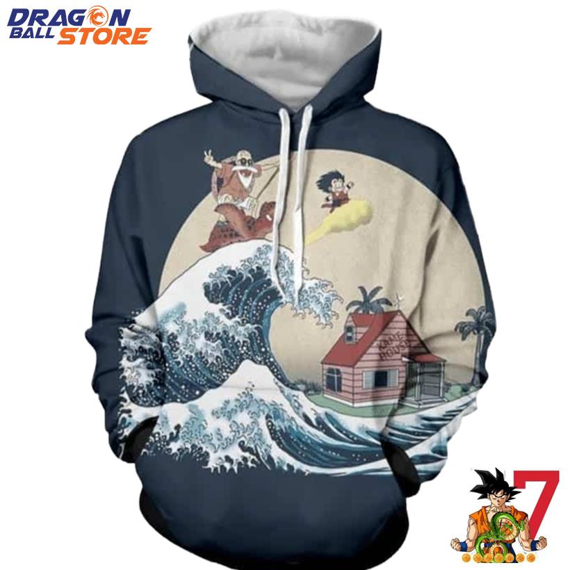 DBZ Kid Goku And Master Roshi Surfing To Kame House Hoodie