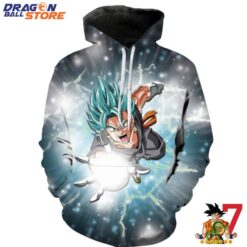 Dragon Ball Hoodie Angry Goku Super Saiyan God Blue Power Thunder Hoodie