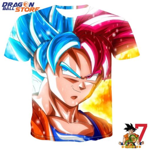 Dragon Ball T-Shirt - Dragon Ball Pink Blue Son Goku Smile Face T-Shirt