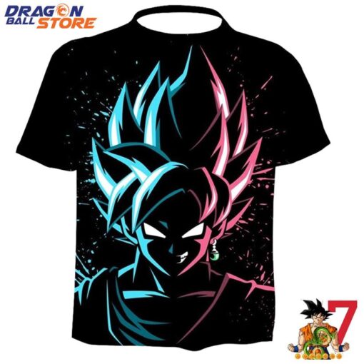 Dragon Ball T-Shirt - Dragon Ball Son Goku Smile Face Lightning Blue Pink T-Shirt