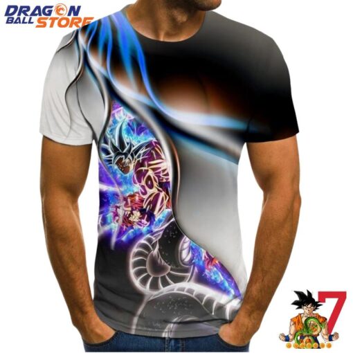 Dragon Ball T-Shirt - Goku Blue Super Saiyan And Dragon T-Shirt