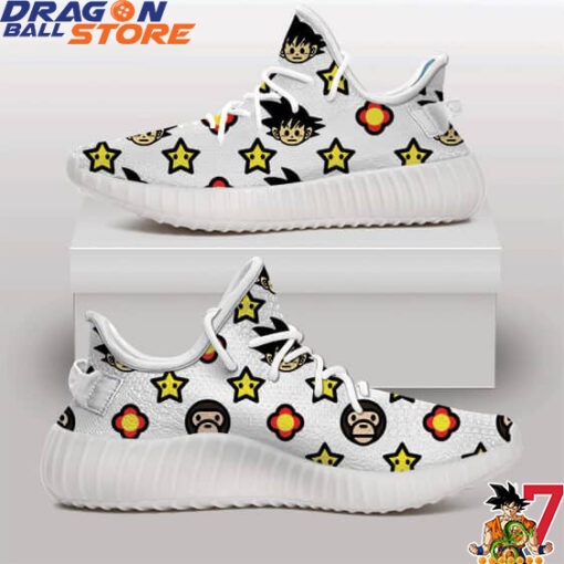 Dragon Ball Yeezy - Classic Bape Goku Head Pattern White Yeezy Sneakers