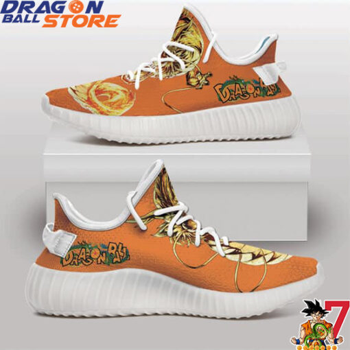 Dragon Ball Yeezy - Golden Shenron Dragon Ball Logo Orange Yeezy Sneakers