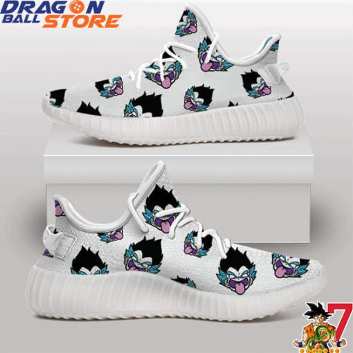 Dragon Ball Yeezy - Gotenks Comical Ghost Face Pattern White Yeezy Shoes