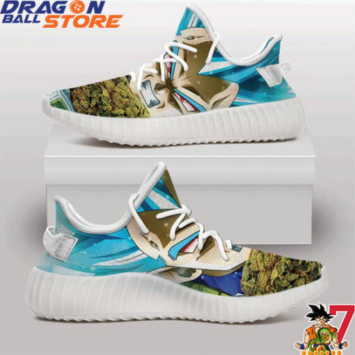 Dragon Ball Yeezy - Vegeta SSJ Blue Holding Nug Stoner Weed Yeezy Sneakers